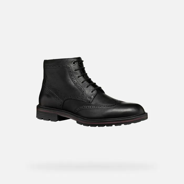 Man Geox Ankle Boots WALK PLEASURE C MAN Black Ankle Boots With Laces Black
