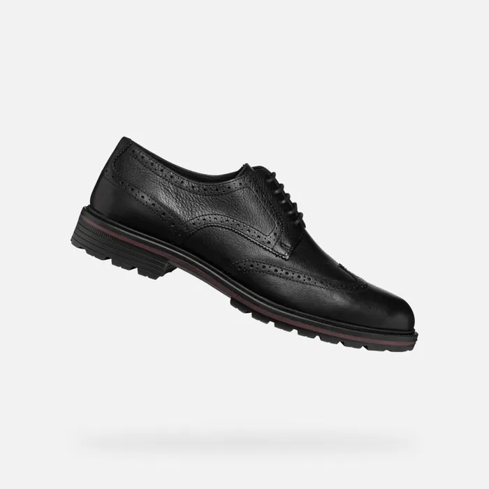 Man Geox Formal Shoes WALK PLEASURE C MAN Black Leather Shoes Black