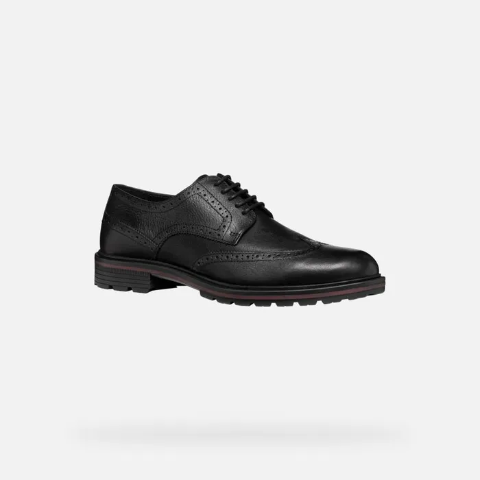 Man Geox Formal Shoes WALK PLEASURE C MAN Black Leather Shoes Black