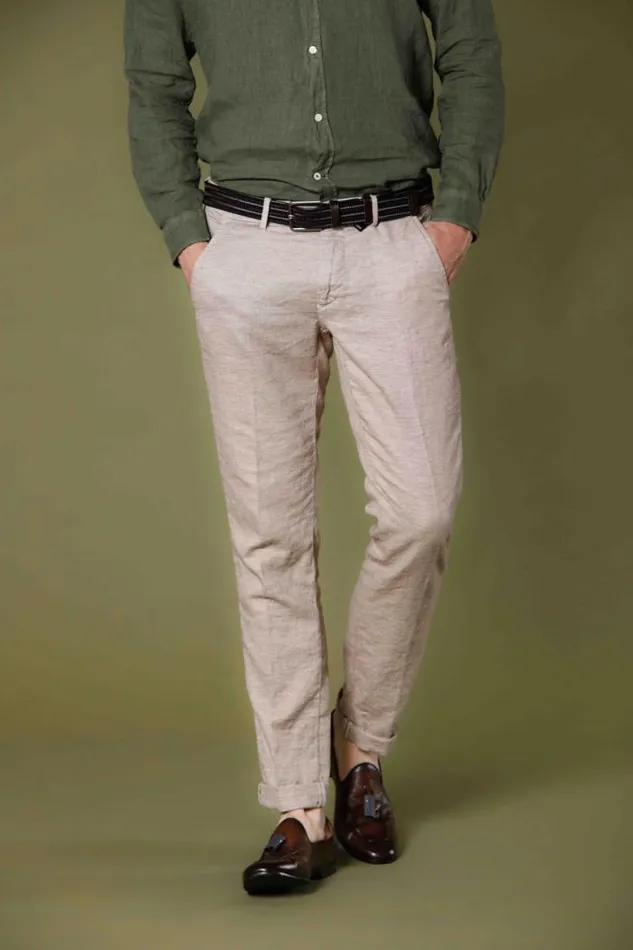 Man Torino Style Chino Pants In Linen And Cotton With Houndstooth Pattern Slim Mason039s Pants