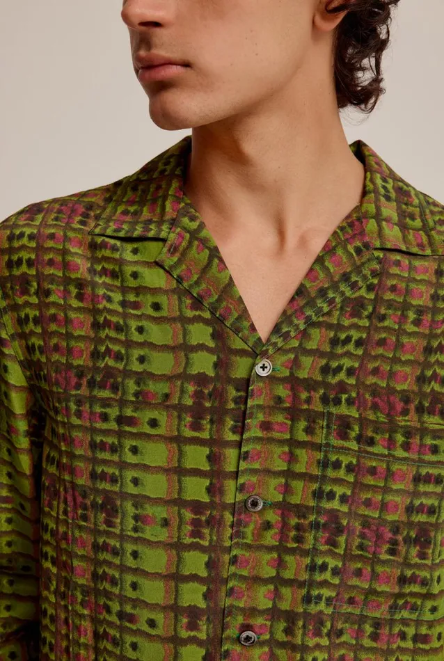 Man Venroy Shirts Long Sleeve Relaxed Silk Camp Collar Shirt