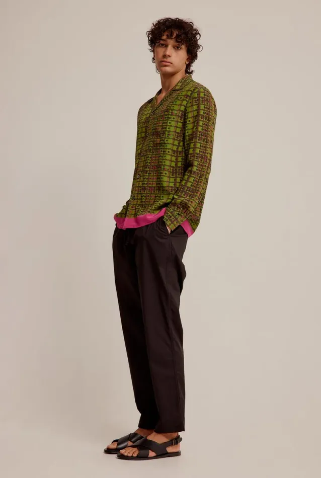 Man Venroy Shirts Long Sleeve Relaxed Silk Camp Collar Shirt