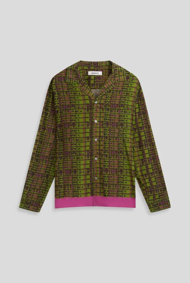 Man Venroy Shirts Long Sleeve Relaxed Silk Camp Collar Shirt