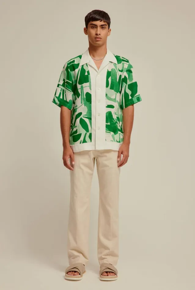 Man Venroy Shirts Relaxed Printed Camp Collar Shirt