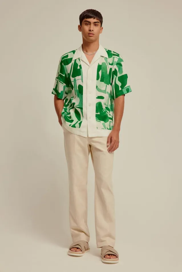 Man Venroy Shirts Relaxed Printed Camp Collar Shirt