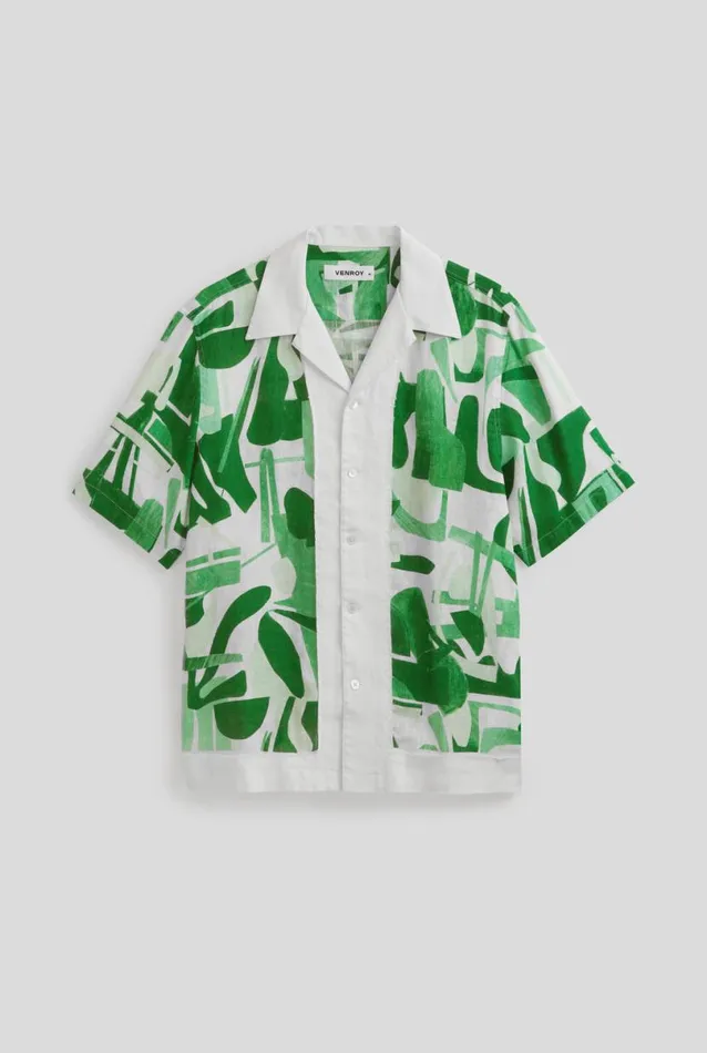 Man Venroy Shirts Relaxed Printed Camp Collar Shirt
