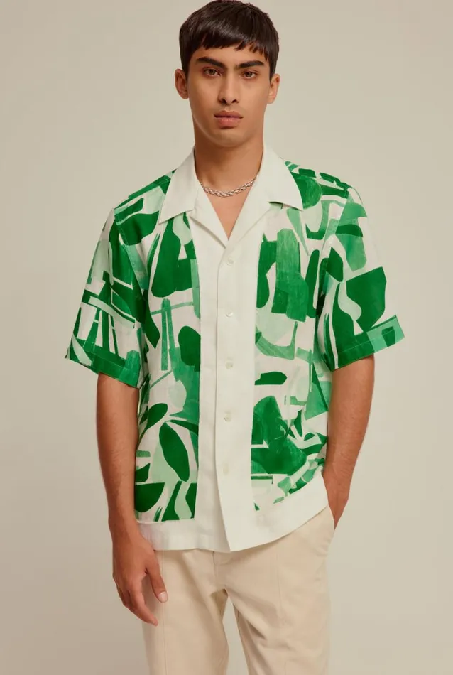 Man Venroy Shirts Relaxed Printed Camp Collar Shirt