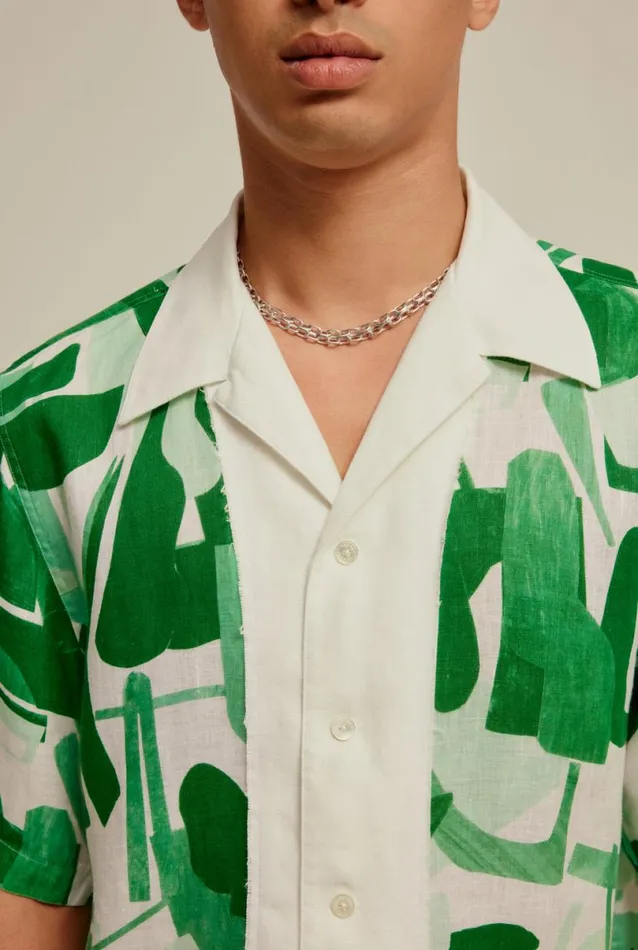 Man Venroy Shirts Relaxed Printed Camp Collar Shirt