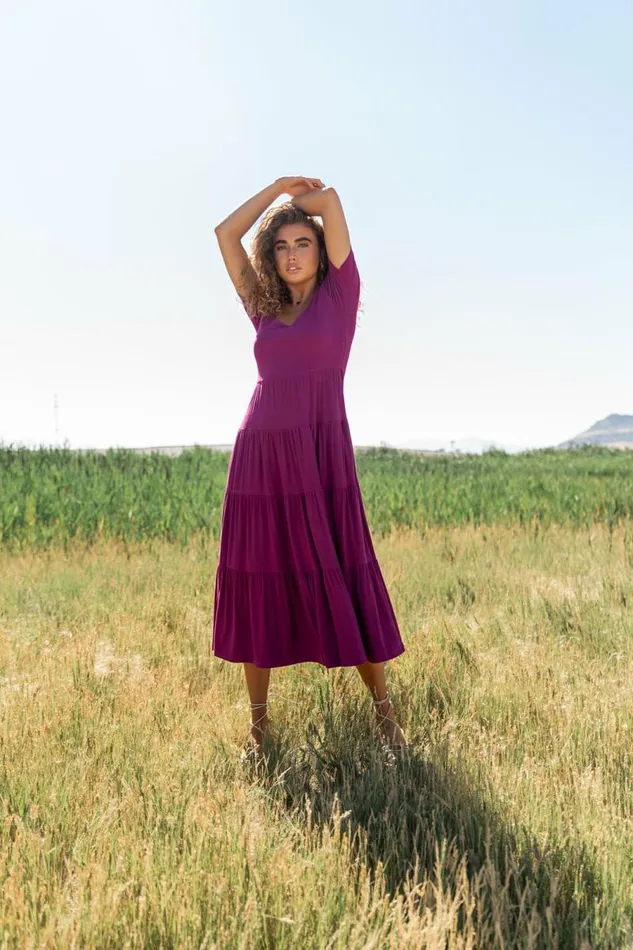 McKayla Tiered Dress In Magenta Magenta Women Bohme Dresses