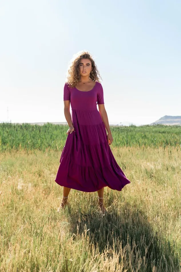 McKayla Tiered Dress In Magenta Magenta Women Bohme Dresses