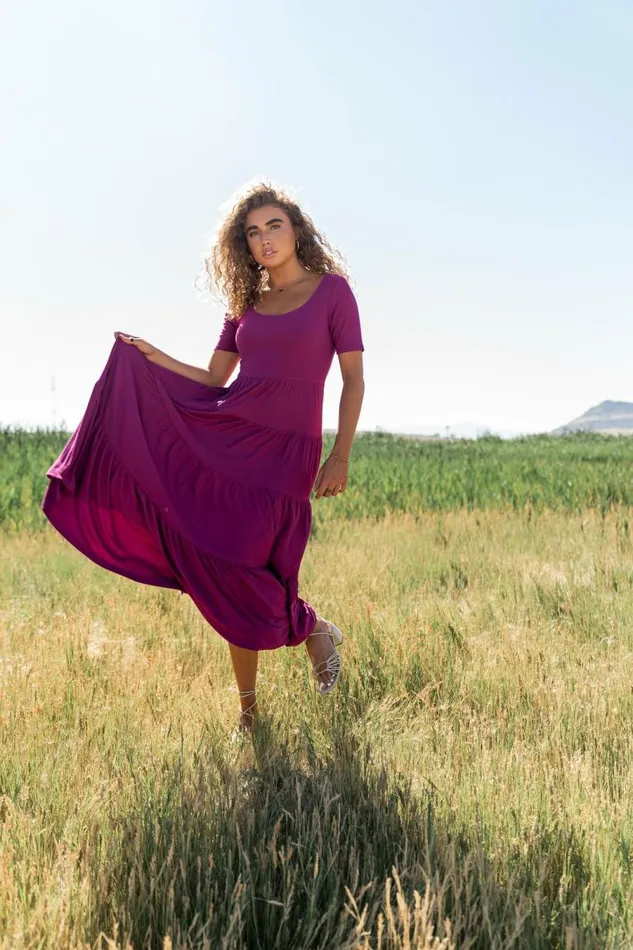 McKayla Tiered Dress In Magenta Magenta Women Bohme Dresses