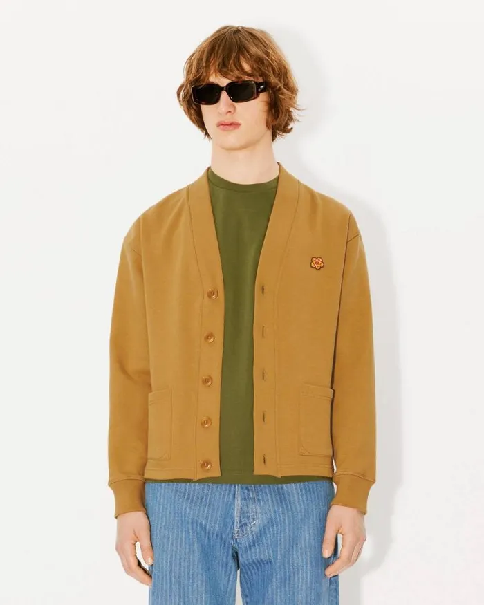 Men 039Boke Flower039 Embroidered Cardigan Dark Camel Kenzo Sweatshirts And Hoodies