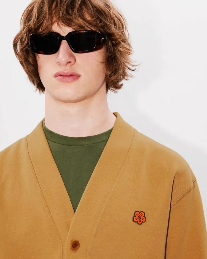 Men 039Boke Flower039 Embroidered Cardigan Dark Camel Kenzo Sweatshirts And Hoodies