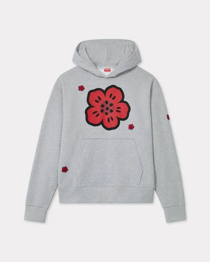 Men 039Boke Flower039 Embroidered Hoodie In Cotton Pearl Grey Kenzo Sweatshirts And Hoodies