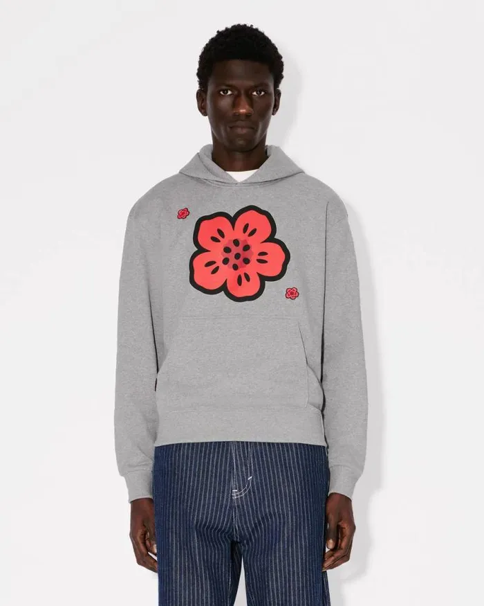 Men 039Boke Flower039 Embroidered Hoodie In Cotton Pearl Grey Kenzo Sweatshirts And Hoodies