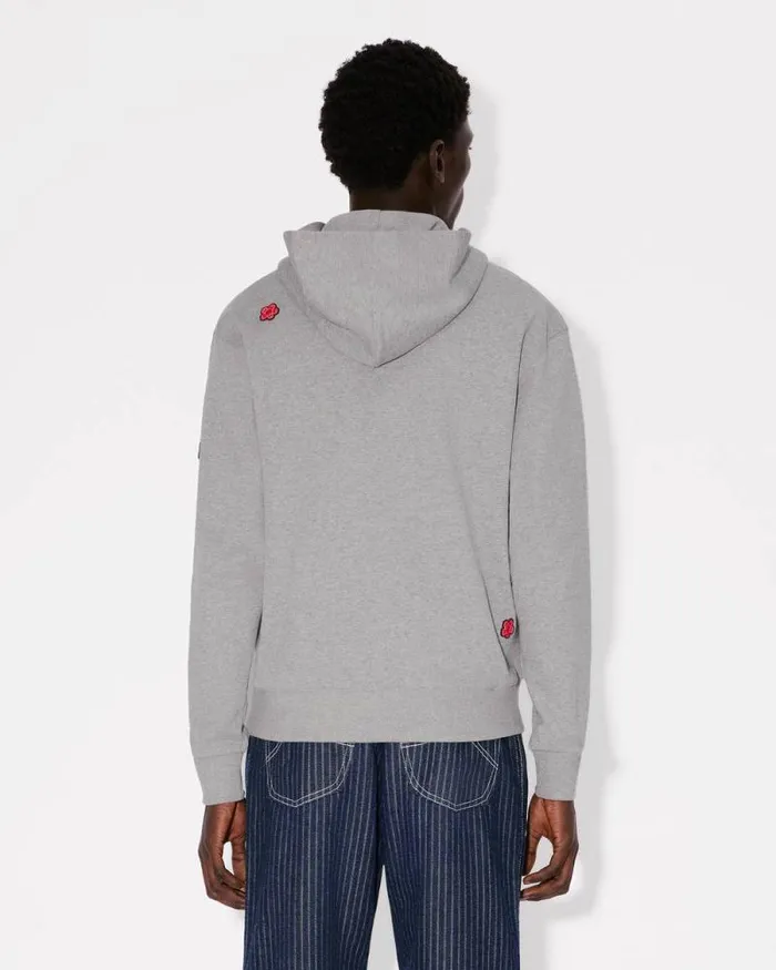 Men 039Boke Flower039 Embroidered Hoodie In Cotton Pearl Grey Kenzo Sweatshirts And Hoodies