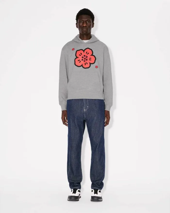 Men 039Boke Flower039 Embroidered Hoodie In Cotton Pearl Grey Kenzo Sweatshirts And Hoodies