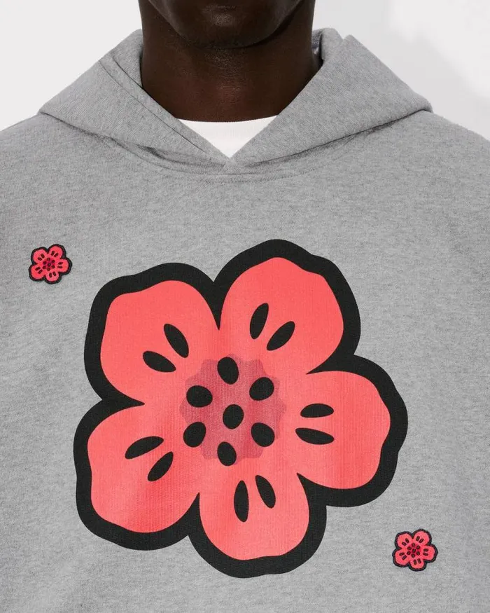 Men 039Boke Flower039 Embroidered Hoodie In Cotton Pearl Grey Kenzo Sweatshirts And Hoodies