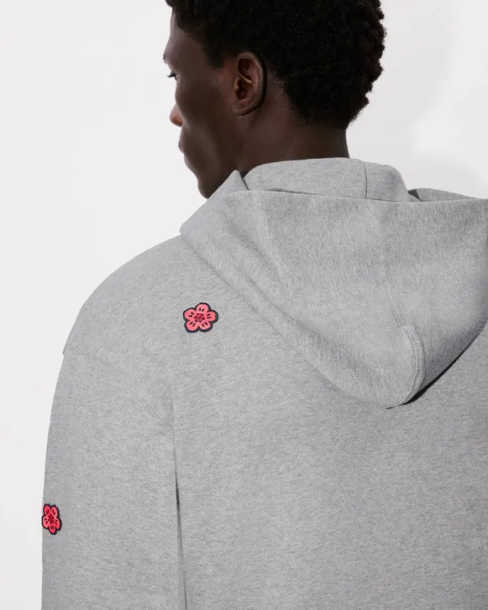 Men 039Boke Flower039 Embroidered Hoodie In Cotton Pearl Grey Kenzo Sweatshirts And Hoodies