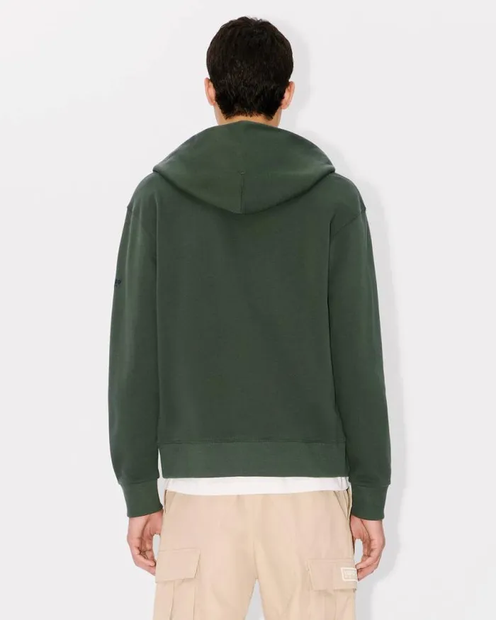 Men 039Boke Flower039 Embroidered Zipped Hoodie In Cotton Dark Khaki Kenzo Sweatshirts And Hoodies