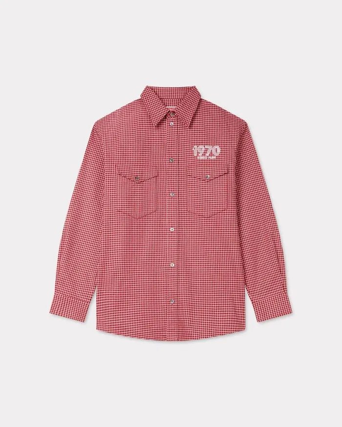Men 039KENZO Archive 1970039 Embroidered Military Shirt Cherry Kenzo Shirts
