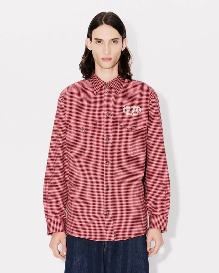 Men 039KENZO Archive 1970039 Embroidered Military Shirt Cherry Kenzo Shirts