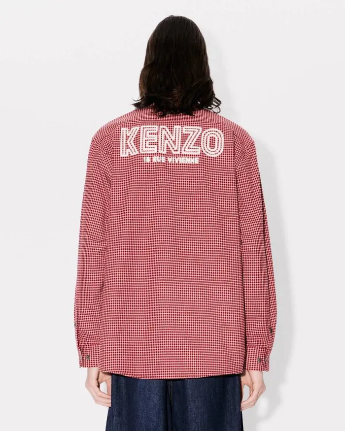 Men 039KENZO Archive 1970039 Embroidered Military Shirt Cherry Kenzo Shirts