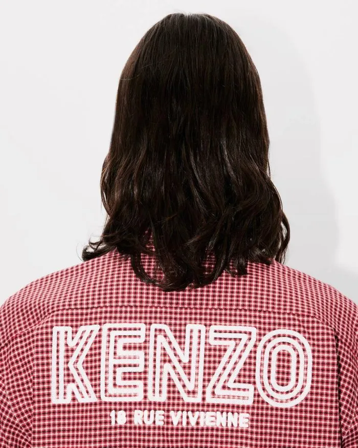 Men 039KENZO Archive 1970039 Embroidered Military Shirt Cherry Kenzo Shirts