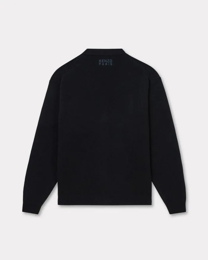 Men 039KENZO Happy Tiger039 Embroidered Cardigan In Merino Wool Black Kenzo Sweaters And Cardigans