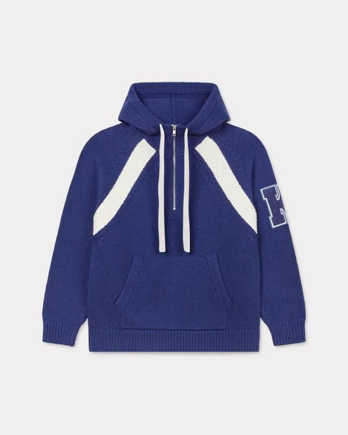 Men 039KENZO Paris Varsity039 Hoodie In Wool And Cotton Midnight Blue Kenzo Sweaters And Cardigans Men 039KENZO Paris Varsity039 Hoodie In Wool And Cotton Midnight Blue Kenzo Sweaters And Cardigans