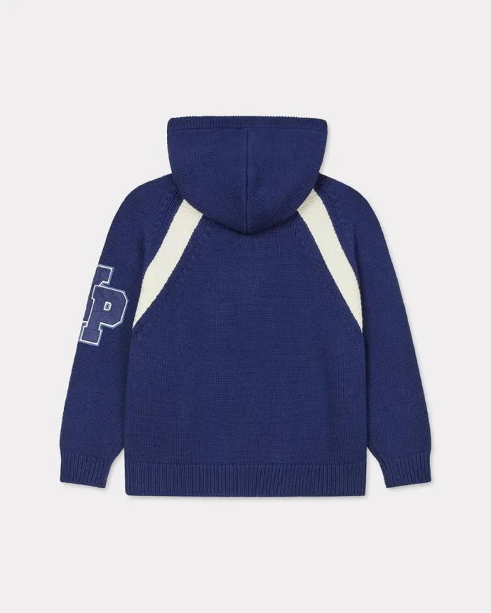 Men 039KENZO Paris Varsity039 Hoodie In Wool And Cotton Midnight Blue Kenzo Sweaters And Cardigans