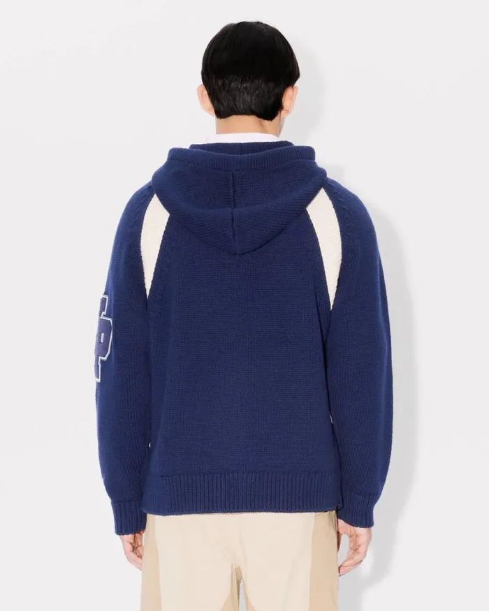 Men 039KENZO Paris Varsity039 Hoodie In Wool And Cotton Midnight Blue Kenzo Sweaters And Cardigans