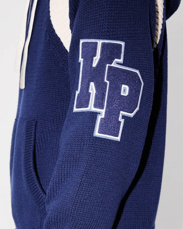 Men 039KENZO Paris Varsity039 Hoodie In Wool And Cotton Midnight Blue Kenzo Sweaters And Cardigans