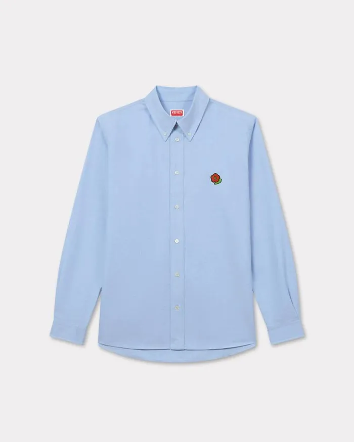 Men 039KENZO Pop039 Casual Oxford Shirt Sky Blue Kenzo Shirts