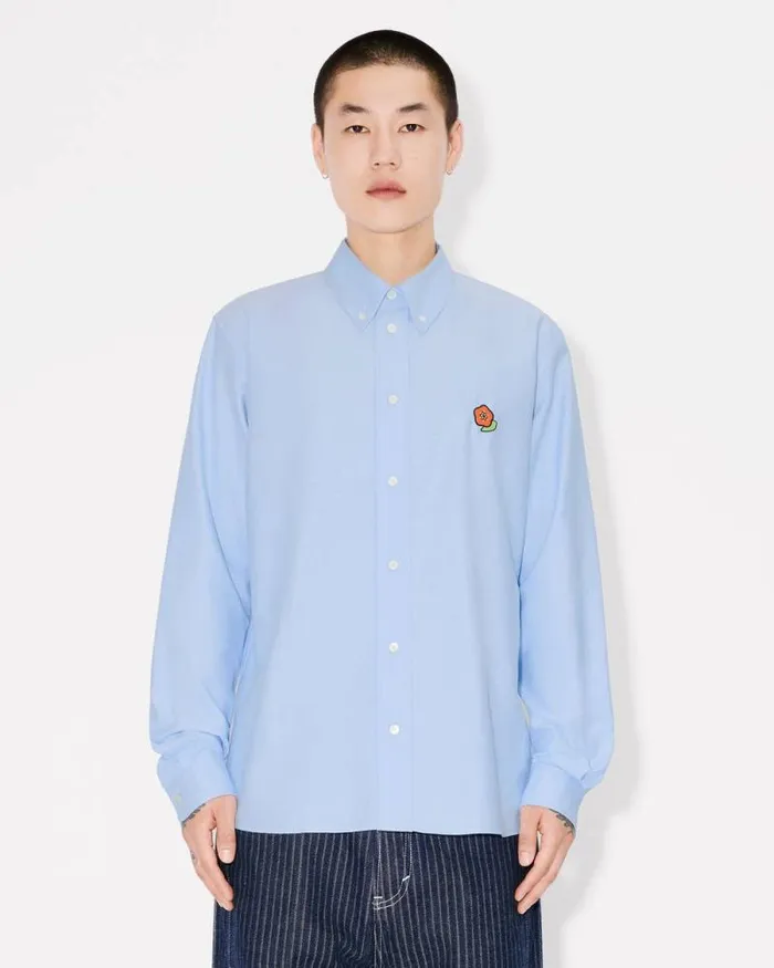 Men 039KENZO Pop039 Casual Oxford Shirt Sky Blue Kenzo Shirts