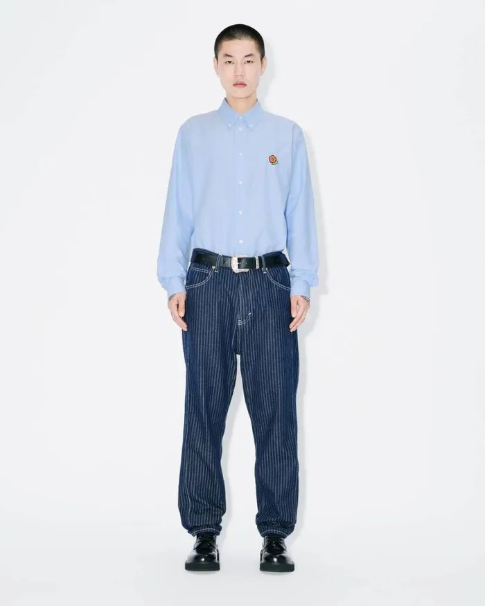 Men 039KENZO Pop039 Casual Oxford Shirt Sky Blue Kenzo Shirts