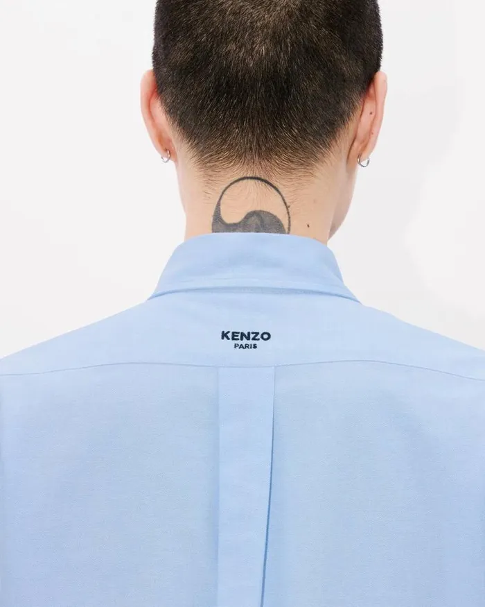 Men 039KENZO Pop039 Casual Oxford Shirt Sky Blue Kenzo Shirts