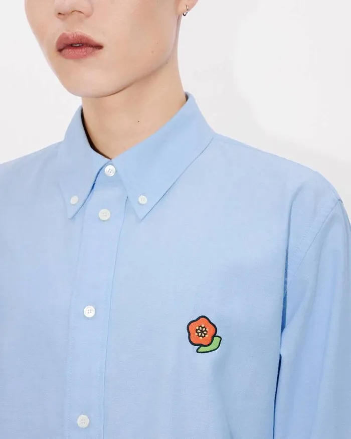 Men 039KENZO Pop039 Casual Oxford Shirt Sky Blue Kenzo Shirts