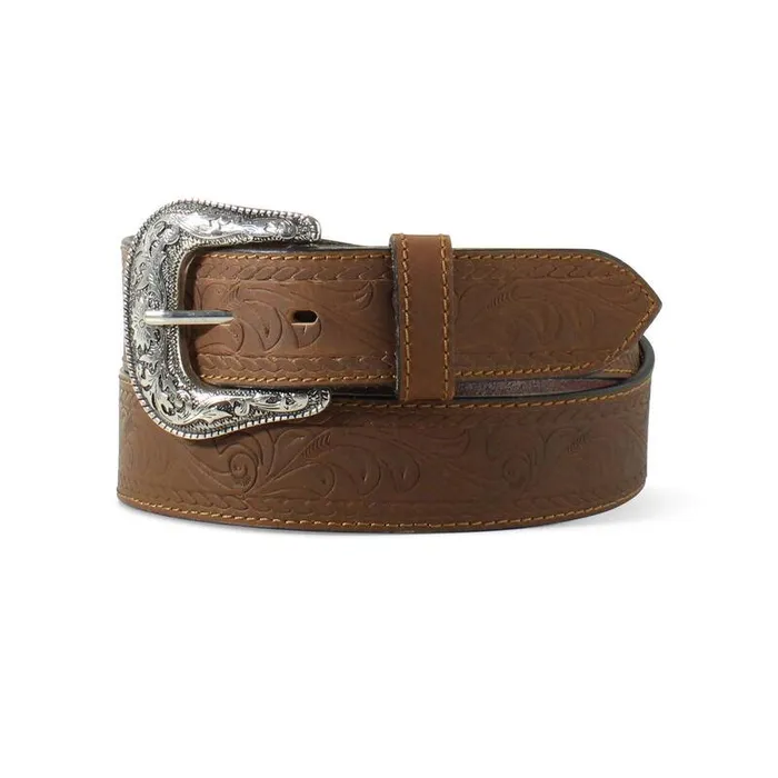 Men Belts Ariat Floral Embossed Belt Brown