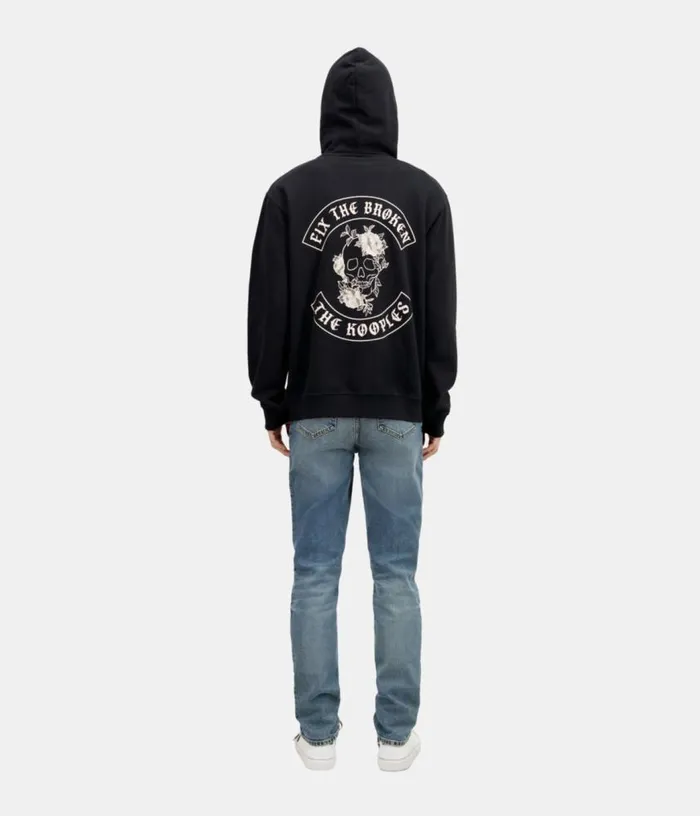 Men Black Hoodie With Flower Skull Serigraphy THE KOOPLES Sweatshirts and Sweatpants Men Black Hoodie With Flower Skull Serigraphy THE KOOPLES Sweatshirts and Sweatpants