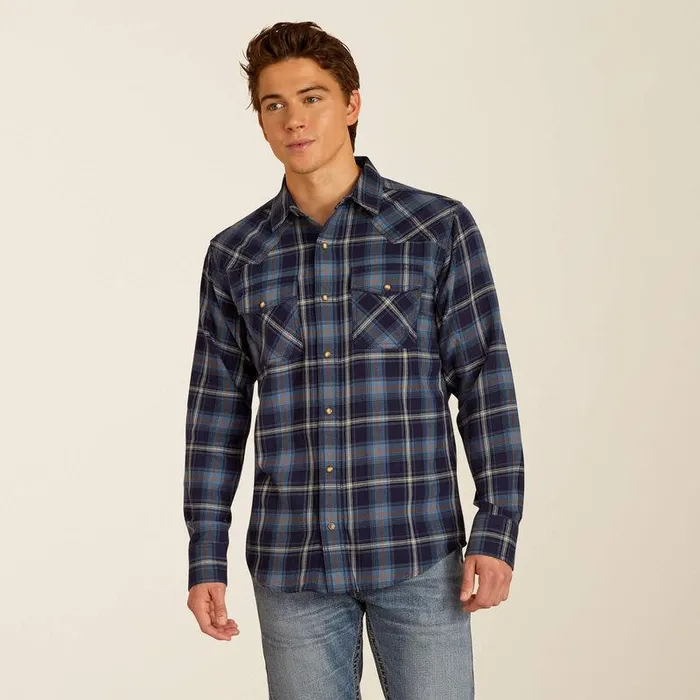 Men Button Down Shirts Ariat Hugo Retro Fit Shirt Maritime Blue
