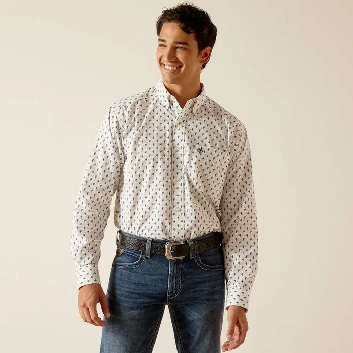 Men Button Down Shirts Ariat Parker Classic Fit Shirt White