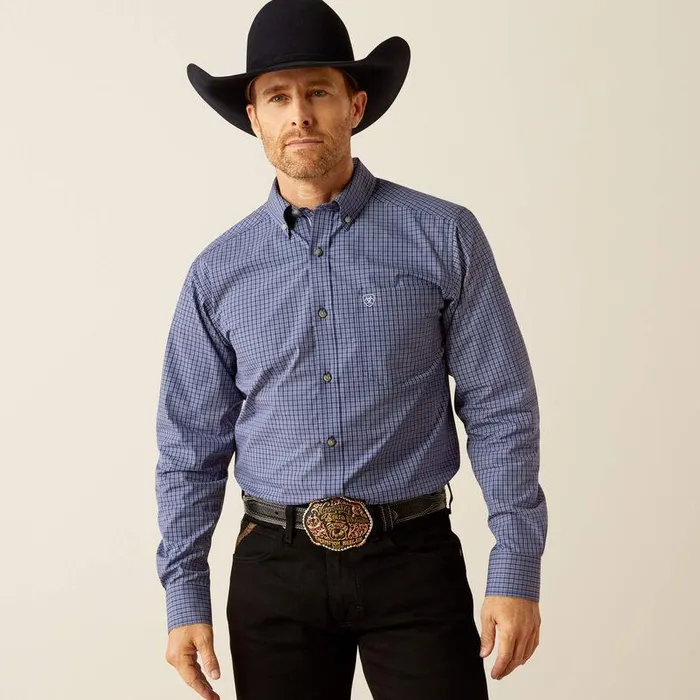 Men Button Down Shirts Ariat Pro Series Calvin Fitted Shirt Navy