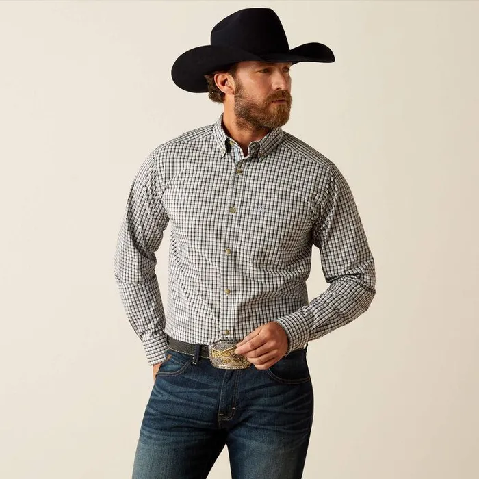 Men Button Down Shirts Ariat Pro Series Creek Fitted Shirt Light Blue