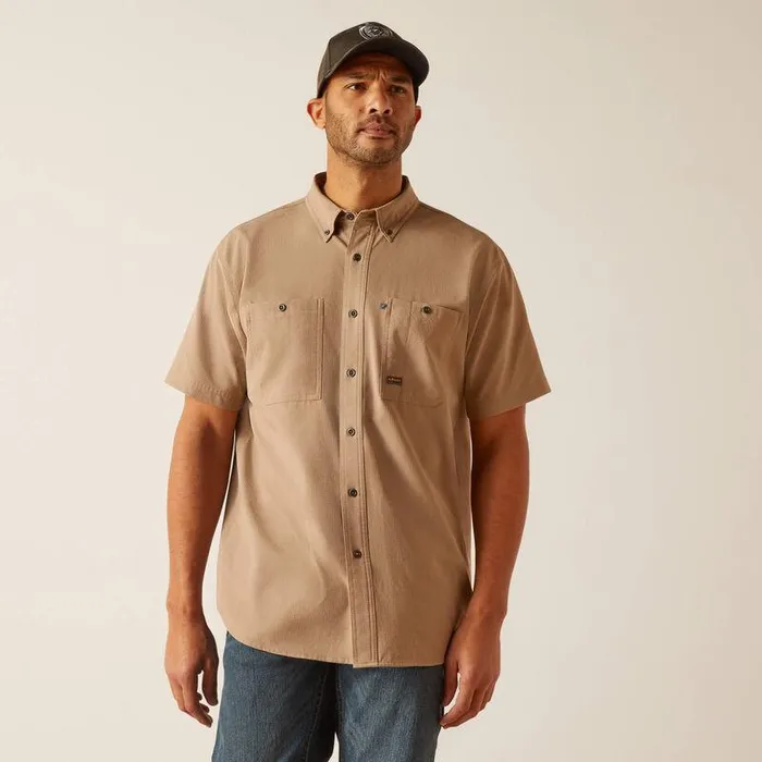 Men Button Down Shirts Ariat Rebar Made Tough 360 Airflow Work Shirt Rebar Khaki