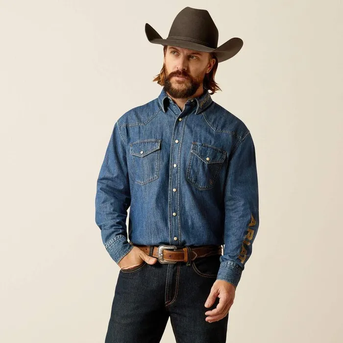 Men Button Down Shirts Ariat Team Denim Shirt Jazz