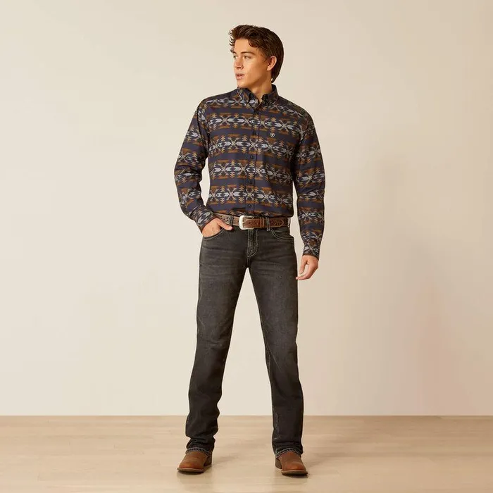 Men Button Down Shirts Ariat Tripp Fitted Shirt Dark Blue Men Button Down Shirts Ariat Tripp Fitted Shirt Dark Blue