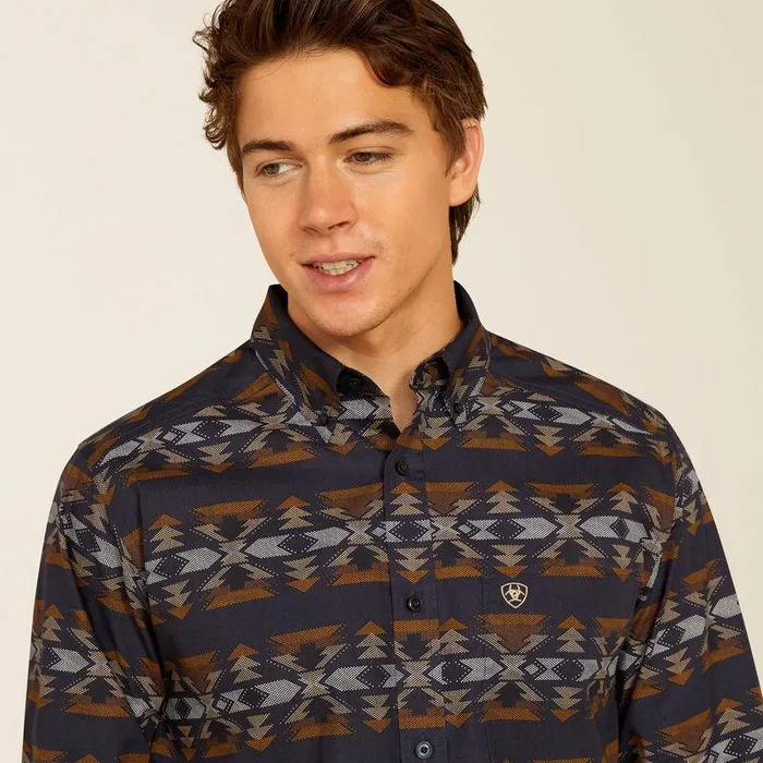 Men Button Down Shirts Ariat Tripp Fitted Shirt Dark Blue Men Button Down Shirts Ariat Tripp Fitted Shirt Dark Blue