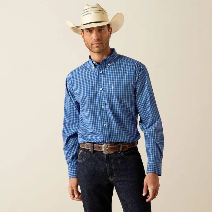 Men Button Down Shirts Ariat Wrinkle Free Blair Classic Fit Shirt Navy