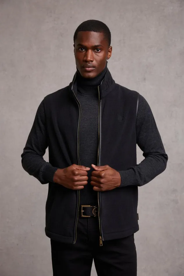 Men Country Fleece Gilet Black Holland Cooper Gilets